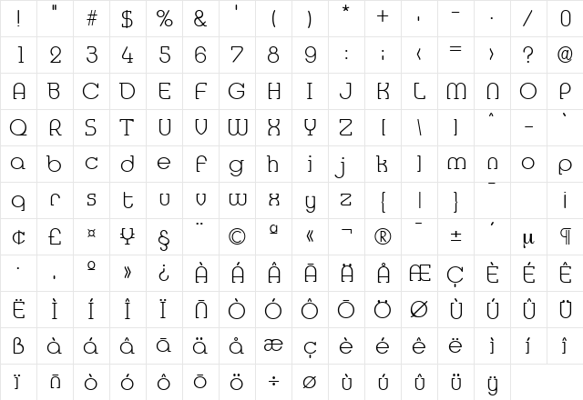 Media-Serial-ExtraLight Regular  glyph index