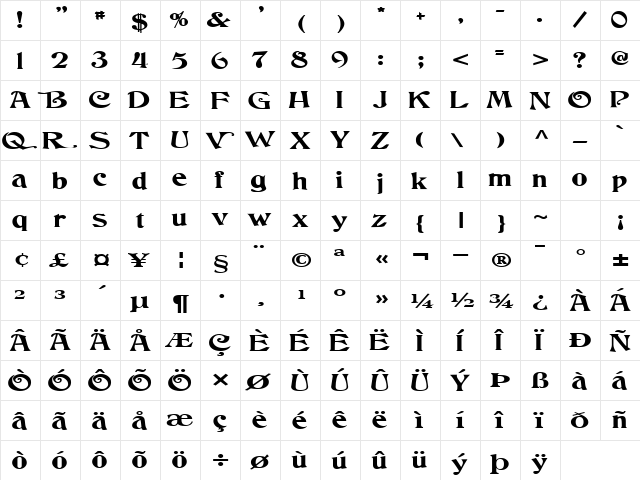 DancingComfort39 Regular  glyph index