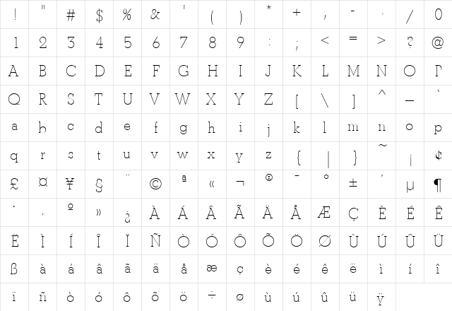 BetonEF Regular  glyph index