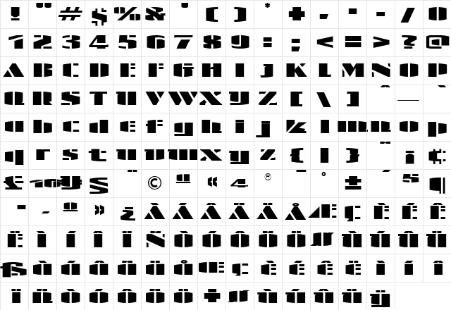 TFGuestcheckStencil Regular  glyph index