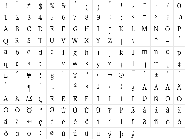 HoTomLL Regular  glyph index