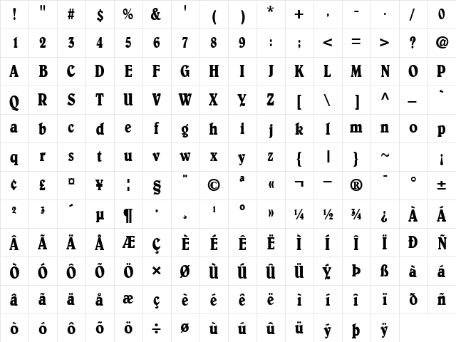 BarristerCondSSK Regular  glyph index