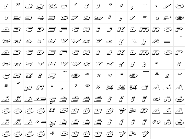 Galant Shadow Italic Shadow Italic  glyph index