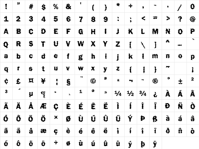DTCFunkyM44 Regular  glyph index
