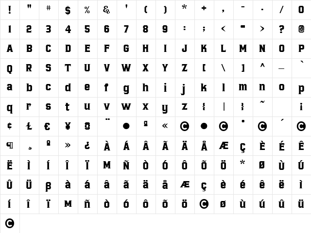 BraingeltStandard Regular  glyph index