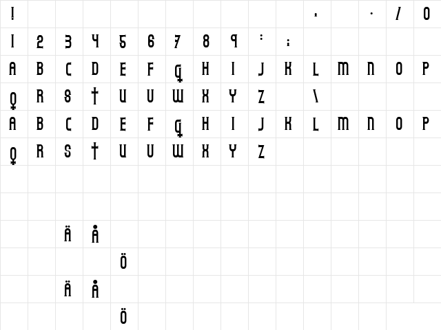 Gothicum Regular  glyph index