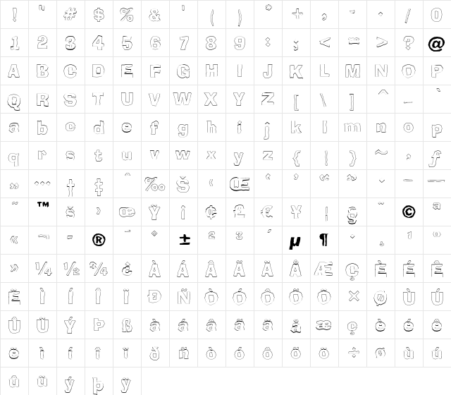 a_BrokerOtl Regular  glyph index