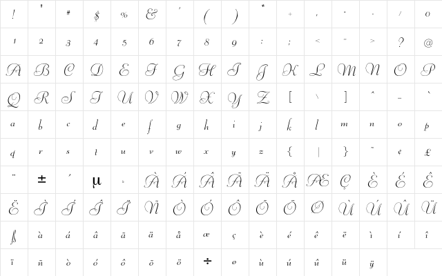 Liberance Regular  glyph index