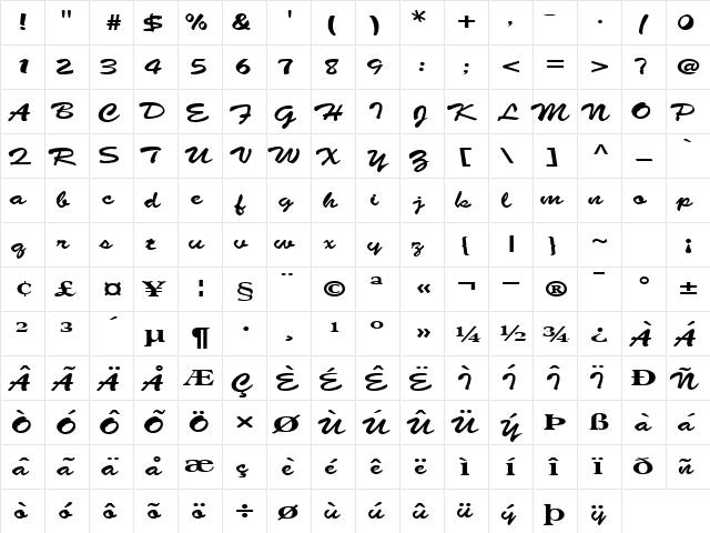 Delray Regular  glyph index