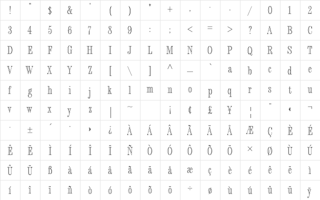 Fashion Engraved Std Regular  glyph index