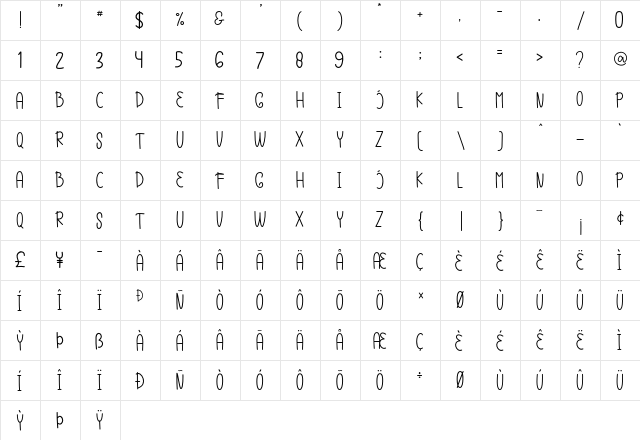 Daily Rainy Regular  glyph index