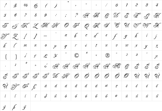 PopplResidenz Light  glyph index