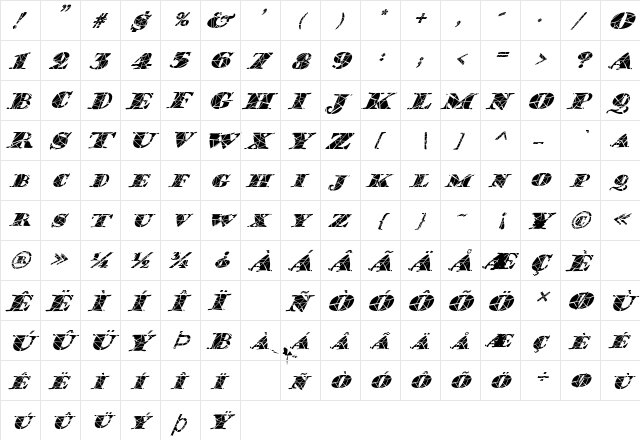 FZ JAZZY 38 CRACKED ITALIC Normal  glyph index