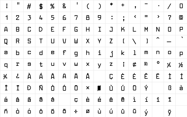 Larabiefont Bold  glyph index