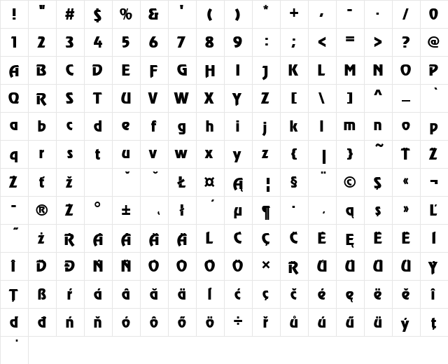 RevuePEE Regular  glyph index