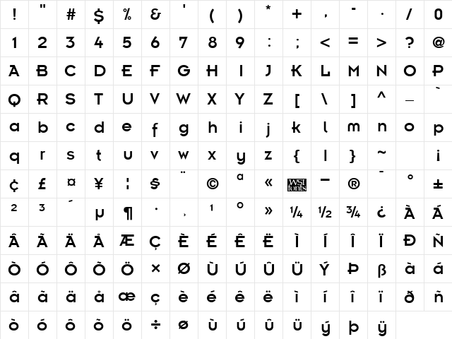 Emblem Regular  glyph index