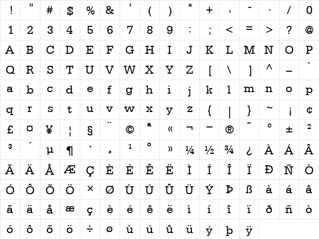 Serifa55Roman Roman  glyph index