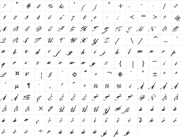 Epaulet Regular  glyph index