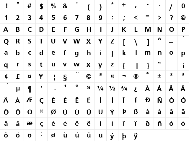 Frugal Sans Bold  glyph index