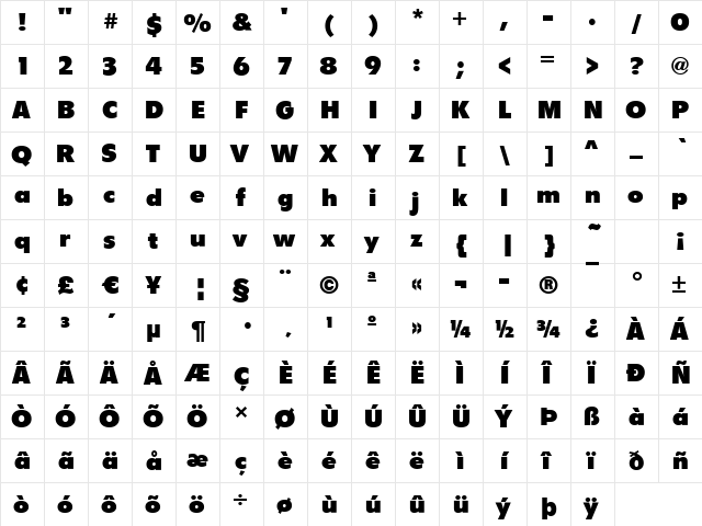 Flipper Bold  glyph index