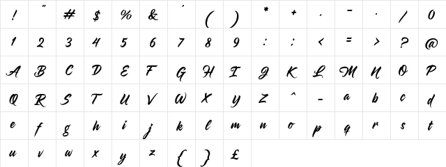 Hangover Brush Demo Regular  glyph index