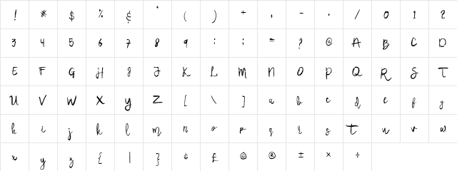 Samudera Font Regular  glyph index