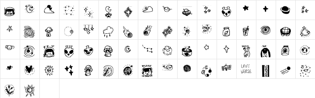 Galaxy_dingbats Regular  glyph index