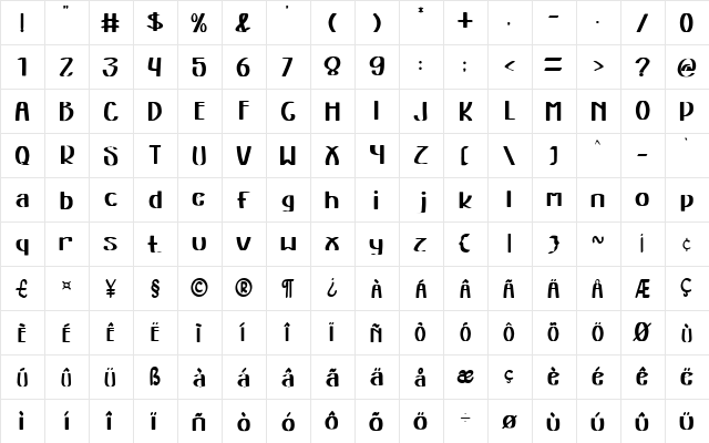 Tokyo Night Regular  glyph index