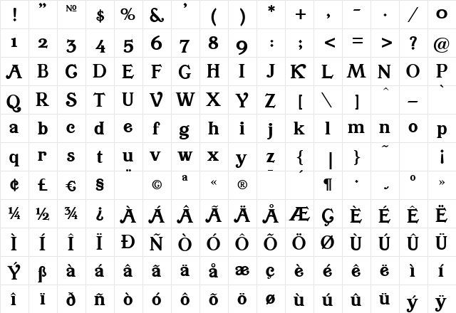 BuenaParkJF Regular  glyph index