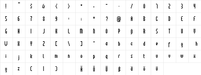 pinx Bold  glyph index