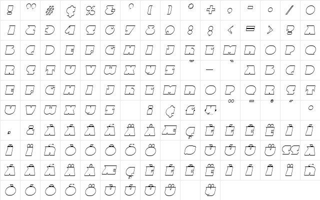FrenzyOutline Italic  glyph index