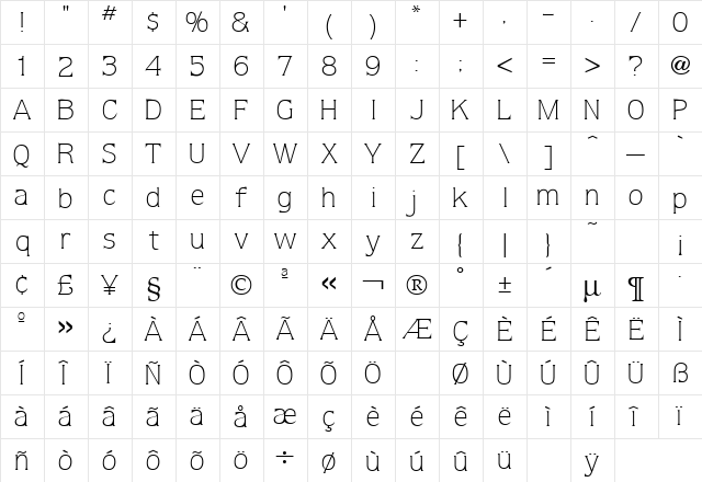 Quorum Light Regular  glyph index