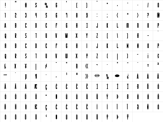 Y-Files Bold Bold  glyph index