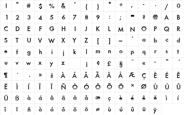 FuturaTMedIn1 Regular  glyph index