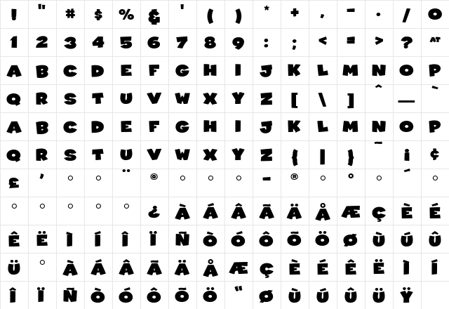 CoopBlack Medium  glyph index