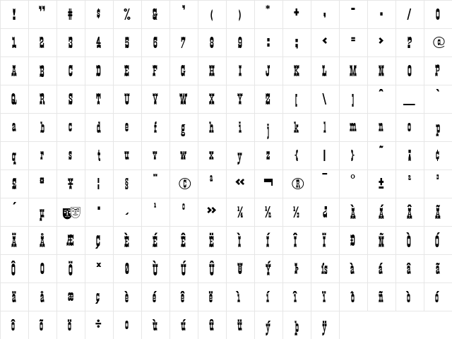 Italienne LT Std Regular  glyph index