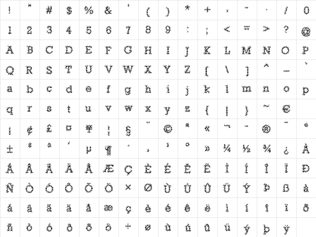 Rocillius 'QuickSilver' Regular  glyph index