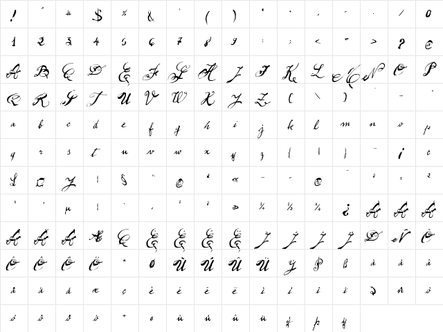 Pepe-Swash Regular  glyph index