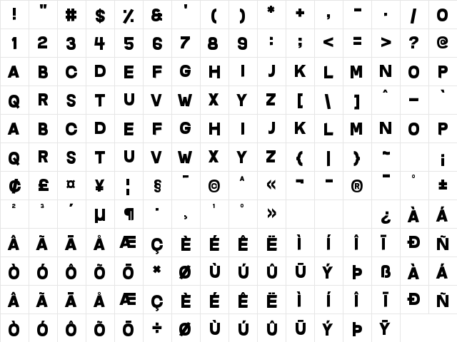 Questrian Regular  glyph index
