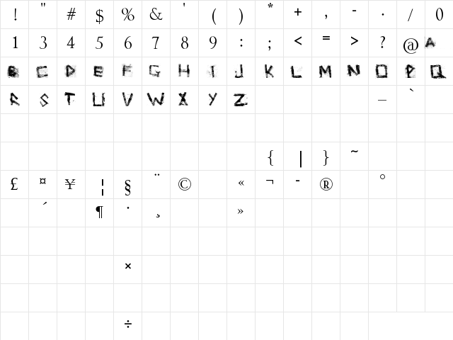 Grunge zinda bad Regular  glyph index