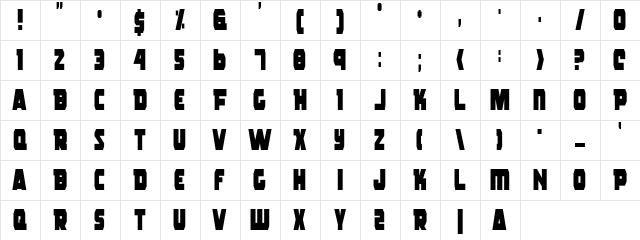 Rogue Hero Condensed Condensed  glyph index