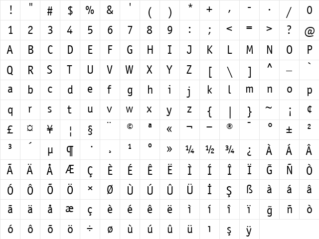 OfficinaSansBook Regular  glyph index