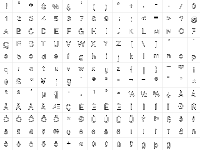Goulong Bold Outline Regular  glyph index