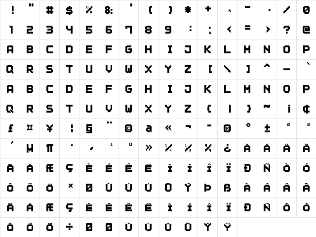 Outline Pixel7 Solid Regular  glyph index