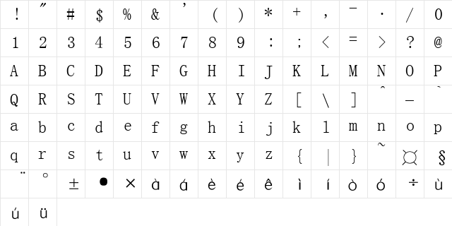 LiSu Regular  glyph index