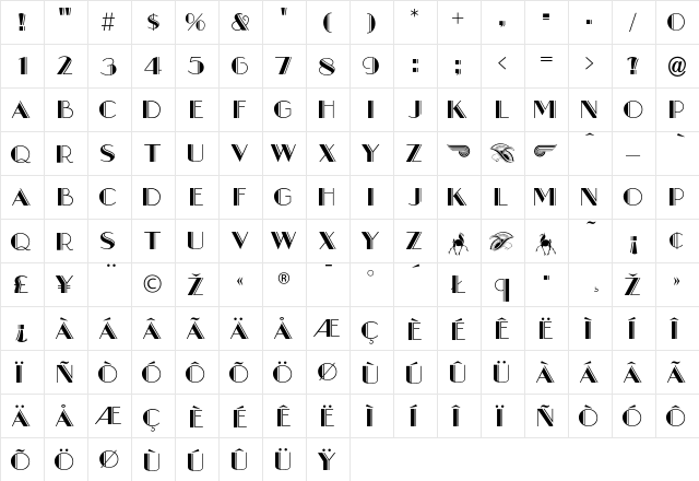 BoulMich Regular  glyph index