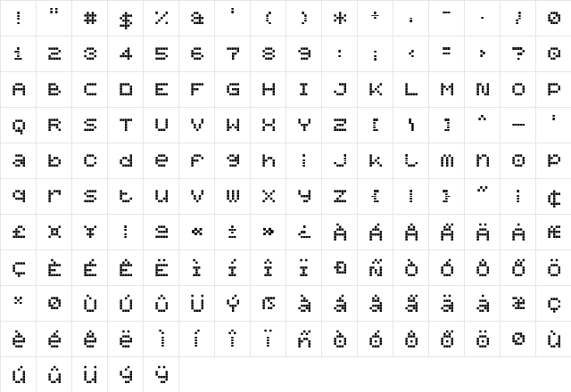 Mobile Man Regular  glyph index