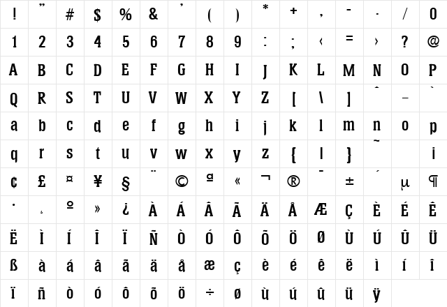 Helium-Serial DB Bold  glyph index