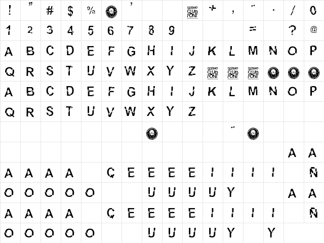 Seismo Club Regular  glyph index