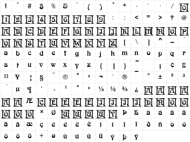 ArnoldBoeIniD Regular  glyph index